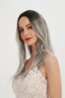 Fashion Gradient Grey Color Ladies Wig Long Straight Chemical Fiber Headgear sku image 1