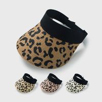 Korean Version Of Straw Leopard Print Empty Top Hat Spring And Summer Sunscreen Sunshade Beach Hat main image 1
