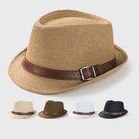 European And American British Vintage Top Hat Men's Summer Fashion Solid Color Fedora Hat Women's Belt Accessories Beach Sun Protection Sun Hat main image 1