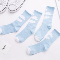 Korean Cartoon Blue Sky Clouds Ladies Mid-tube Socks Pure Cotton Sweat-absorbent Women's Socks main image 2