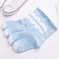 Korean Cartoon Blue Sky Clouds Ladies Mid-tube Socks Pure Cotton Sweat-absorbent Women's Socks main image 5