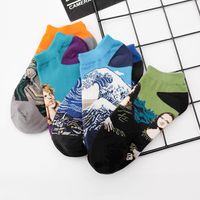 European And American Trend Cartoon Famous Painting Ladies Cotton Boat Socks Wholesale main image 4