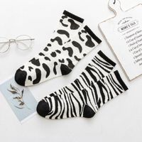 Autumn And Winter New Japanese Black And White Series Zebra Pattern Ladies Mid-tube Socks Wholesale main image 3