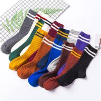 Autumn And Winter New Japanese Style Two Bar Women's Cotton Mid-calf Socks Thick Thread Striped All-matching Casual Korean Socks Wholesale main image 1