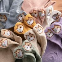 New Cotton Embroidery Cartoon Cat Shallow Mouth Heel Three-dimensional Ears Ladies Socks main image 1