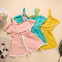 Dress Children's Clothing 2021 New Strapless Straps Pure Color Lace Dress main image 2