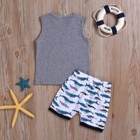 Fashion Baby Boy Children's Clothing Gray Cartoon Letter Vest Sleeveless Whale Shorts Two-piece Suit main image 1