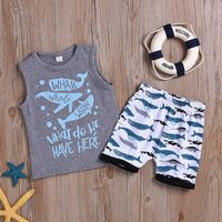 Mode Bébé Garçon Vêtements Pour Enfants Gris Dessin Animé Lettre Gilet Sans Manches Baleine Short Costume Deux Pièces main image 4