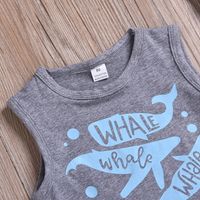 Fashion Baby Boy Children's Clothing Gray Cartoon Letter Vest Sleeveless Whale Shorts Two-piece Suit main image 5