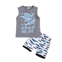 Mode Bébé Garçon Vêtements Pour Enfants Gris Dessin Animé Lettre Gilet Sans Manches Baleine Short Costume Deux Pièces main image 6