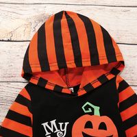 Ins Cross-border  Foreign Trade Children's Wear European And American Infant Toddler Jumpsuit Hooded Printed Pumpkin Letters Open File Baby main image 4