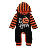 Ins Cross-border  Foreign Trade Children's Wear European And American Infant Toddler Jumpsuit Hooded Printed Pumpkin Letters Open File Baby main image 6