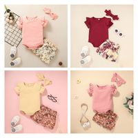 Foreign Trade 2021 Girls' Summer Two-piece Baby Casual Sunken Stripe New Print Suit Infant Children's Clothing main image 3