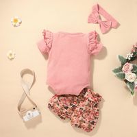 Foreign Trade 2021 Girls' Summer Two-piece Baby Casual Sunken Stripe New Print Suit Infant Children's Clothing main image 2