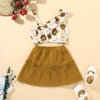 2021 European And American Children's Clothing Summer Printing Overall Dress Set Girls' Fashion Skirt Suit Girls' Baby Girls' Skirt Summer main image 3
