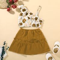2021 European And American Children's Clothing Summer Printing Overall Dress Set Girls' Fashion Skirt Suit Girls' Baby Girls' Skirt Summer main image 1
