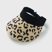 Korean Version Of Straw Leopard Print Empty Top Hat Spring And Summer Sunscreen Sunshade Beach Hat sku image 1