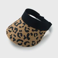 Korean Version Of Straw Leopard Print Empty Top Hat Spring And Summer Sunscreen Sunshade Beach Hat sku image 3