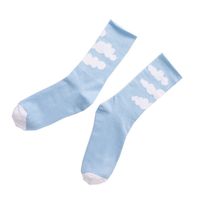 Korean Cartoon Blue Sky Clouds Ladies Mid-tube Socks Pure Cotton Sweat-absorbent Women's Socks sku image 1