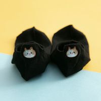 New Cotton Embroidery Cartoon Cat Shallow Mouth Heel Three-dimensional Ears Ladies Socks sku image 1