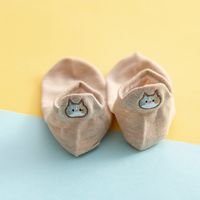 New Cotton Embroidery Cartoon Cat Shallow Mouth Heel Three-dimensional Ears Ladies Socks sku image 6