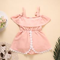 Dress Children's Clothing 2021 New Strapless Straps Pure Color Lace Dress sku image 4