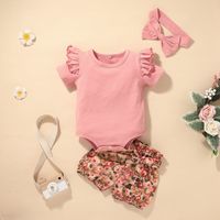 Foreign Trade 2021 Girls' Summer Two-piece Baby Casual Sunken Stripe New Print Suit Infant Children's Clothing sku image 1