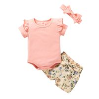 Foreign Trade 2021 Girls' Summer Two-piece Baby Casual Sunken Stripe New Print Suit Infant Children's Clothing sku image 20
