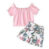 Children's Skirt Suit Summer European And American Girls' Skirts 2021 New European And American T-shirt Two-piece Set A- Line Skirt Suit sku image 3