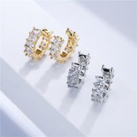 Micro-inlaid Zircon Ear Clip Square Diamond Earrings Copper Plated 18k Gold Jewelry main image 1