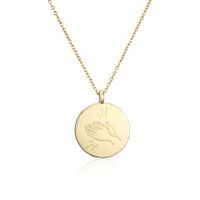 Glossy Round Pendant Necklace Palm Clapping Pattern 18k Copper Plated Real Gold Necklace main image 4