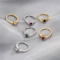 Micro-inlaid Zircon Color Diamond Heart-shaped Ring Opening Adjustable 18k Gold-plated Ring main image 1