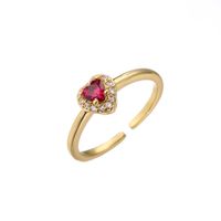Micro-inlaid Zircon Color Diamond Heart-shaped Ring Opening Adjustable 18k Gold-plated Ring main image 5