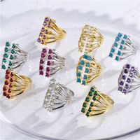 Micro-inlaid Color Diamond Row Diamond Ring Opening Adjustable Exaggerated Jewelry Accessories main image 1