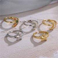 Micro-inlaid Zircon Color Diamond Moon Ring Smooth Star Ring Fashion Open Ring main image 1