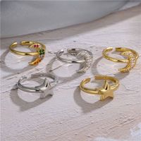 Micro-inlaid Zircon Color Diamond Moon Ring Smooth Star Ring Fashion Open Ring main image 2