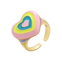 Color Peach Heart Ring Rainbow Open Ring main image 3