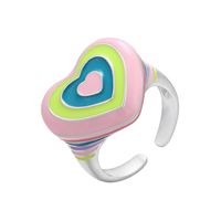 Color Peach Heart Ring Rainbow Open Ring main image 4