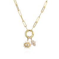 Fashion Micro-inlaid Zircon Palm Eye Pattern 18k Gold-plated Copper Necklace Wholesale main image 4