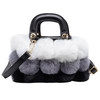 Fur Dinner Bag Fashion Stitching Contrast Color Fur Ball Handbag  Winter New Small Square Bag Shoulder Messenger Bag main image 5