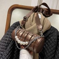 Fashion Pearl Shoulder New Cylindrical Simple Embroidered Thread Hand Carrying Chain Bag main image 4