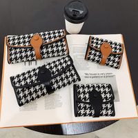 Houndstooth Small Wallet Retro Wallet Contrasting Color Folding Buckle Long Clutch main image 1