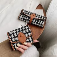 Houndstooth Small Wallet Retro Wallet Contrasting Color Folding Buckle Long Clutch main image 3