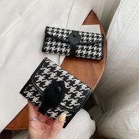 Houndstooth Small Wallet Retro Wallet Contrasting Color Folding Buckle Long Clutch main image 4