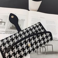 Houndstooth Small Wallet Retro Wallet Contrasting Color Folding Buckle Long Clutch main image 5