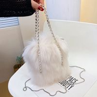 Furry Bag Women's 2021 Spring New Fashion Chain Handbag Shoulder Messenger Bag Plush Bucket Bag main image 1