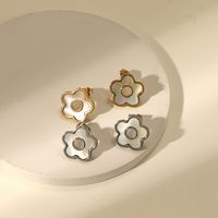 Stainless Steel Earrings Natural White Shell Three-dimensional Flower Earrings Jewelry main image 4