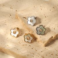 Stainless Steel Earrings Natural White Shell Three-dimensional Flower Earrings Jewelry main image 5