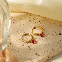 Internet Celebrity Style Minimalist Creative Delicate Earrings Stainless Ornament 14k Gold Red Zircon Pendant Eardrop Earring Female main image 5