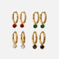 Internet Celebrity Style Minimalist Creative Delicate Earrings Stainless Ornament 14k Gold Red Zircon Pendant Eardrop Earring Female main image 6